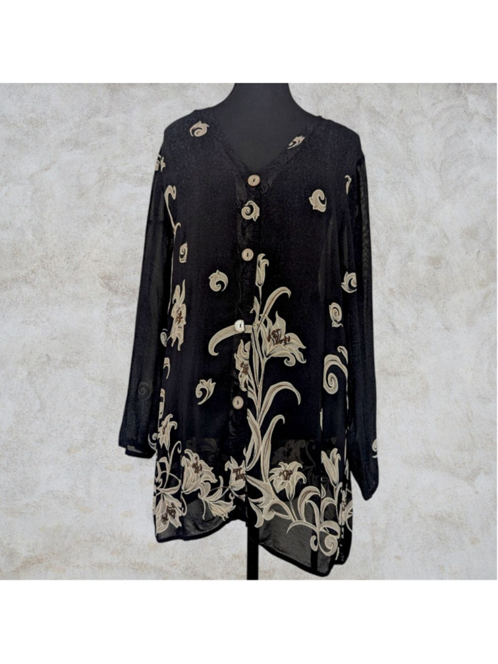 Vintage L’Amadei by D.P. Altomonte Tunic - Black/Beige Floral Embroidered L - Picture 2 of 13